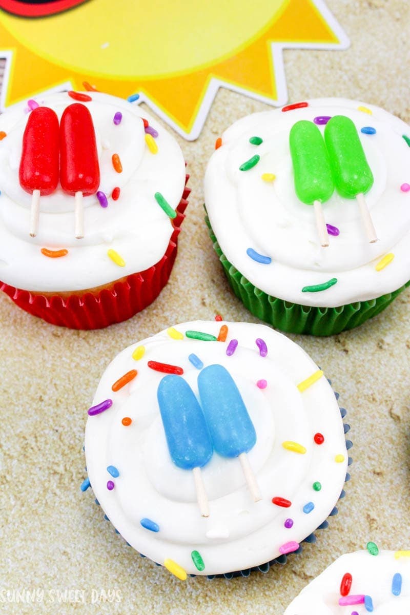 Beach Themed Party Mini Popsicle Cupcakes: Summer Cupcake Recipe