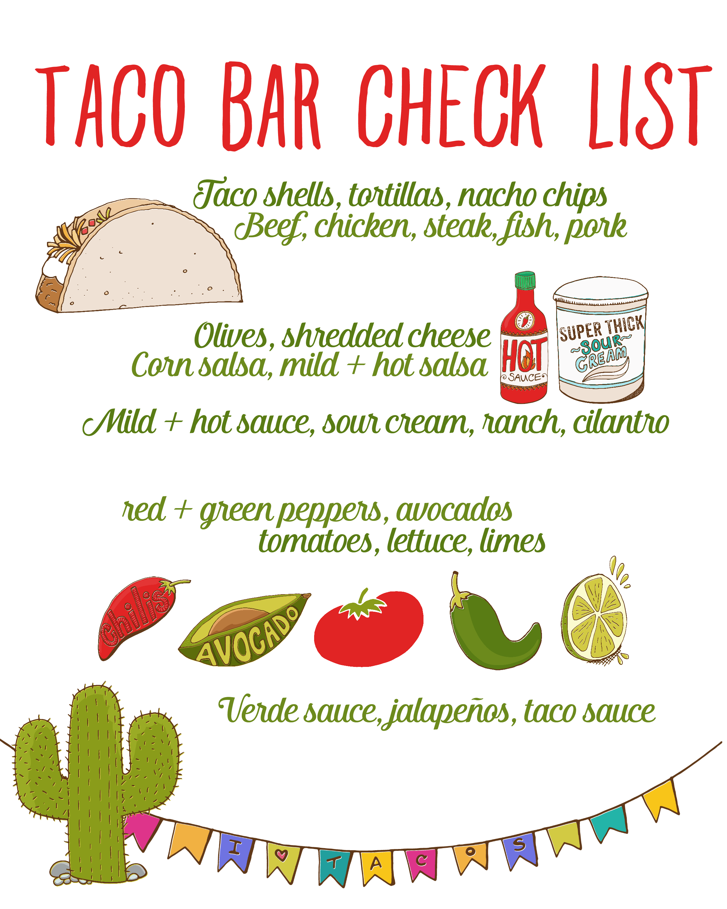 Taco Bar Party + Recipe Free Taco Bar Checklist