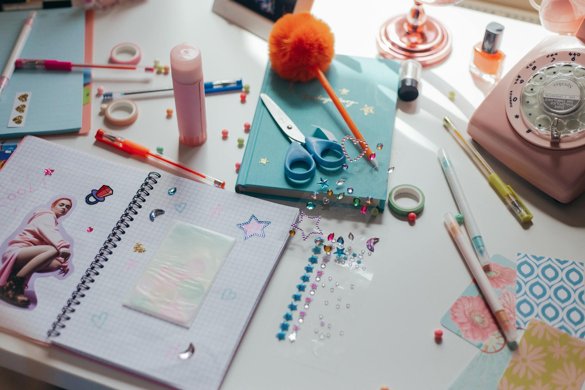 art materials on white table
