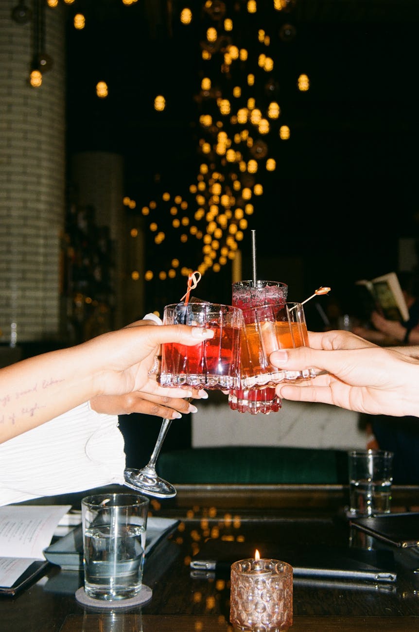 raising a toast at the bar