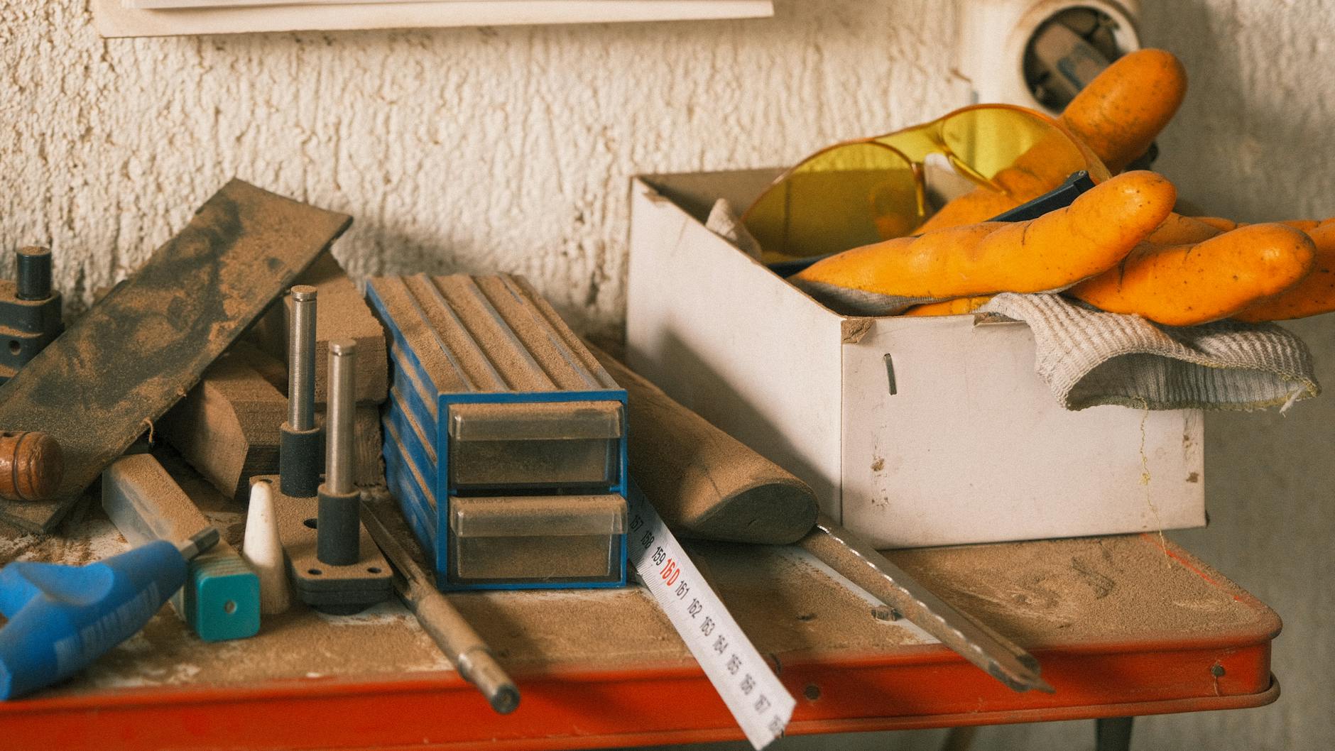 a table with tools and other items on it