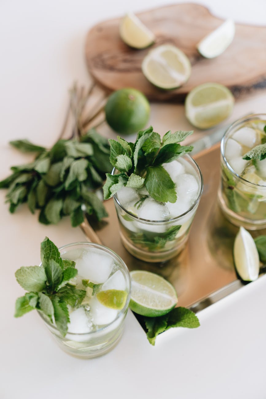 close up photo of mint on glass