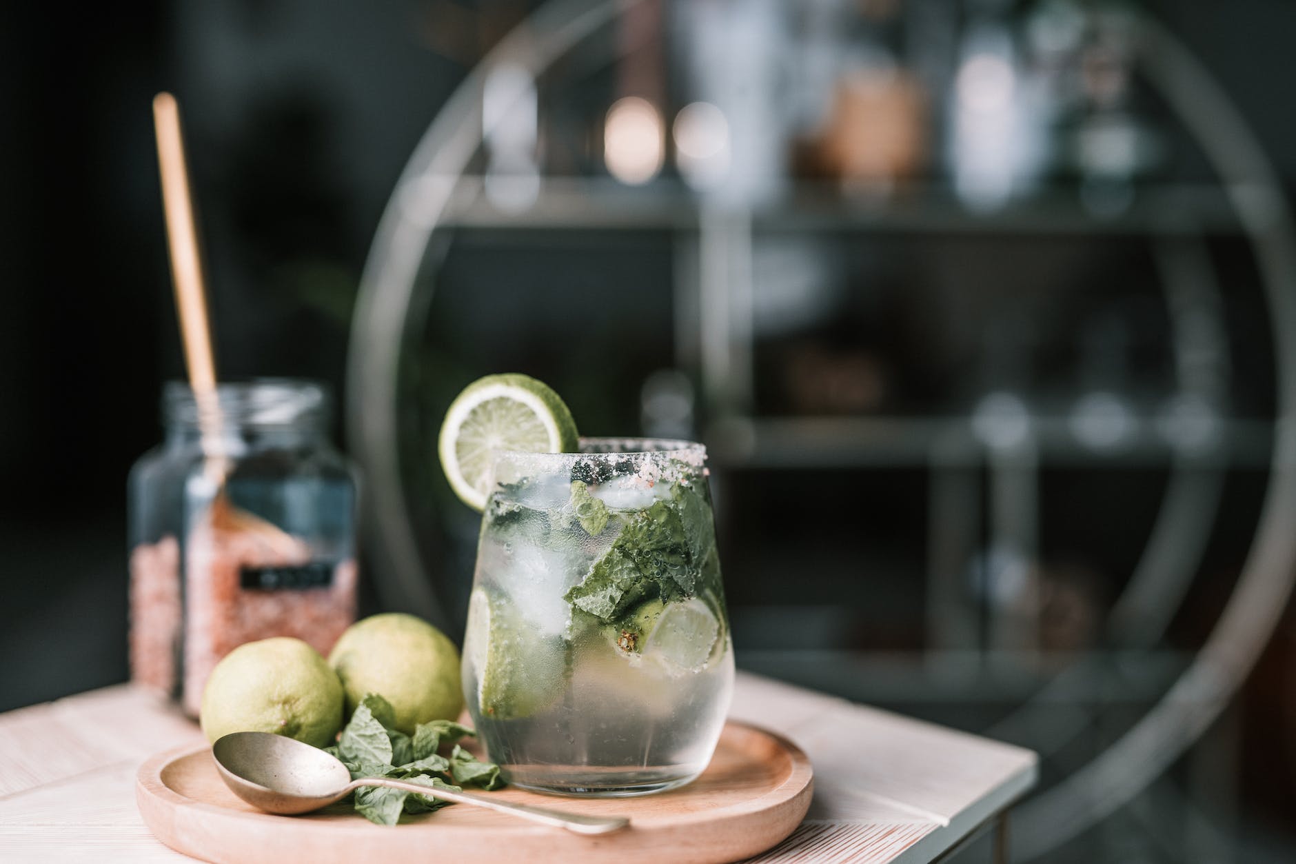 clear drinking glass with green fruit