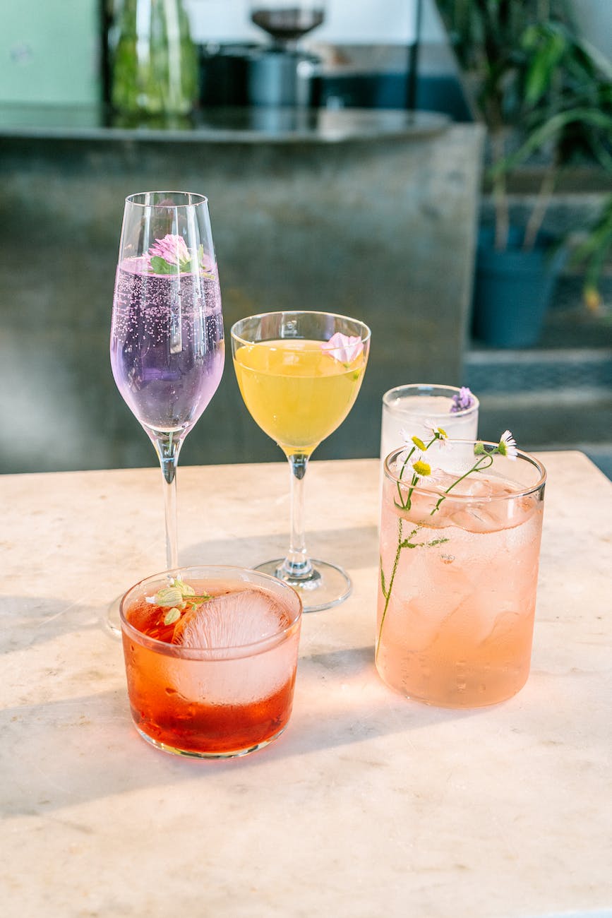 coctail drinks on clear drinking glass