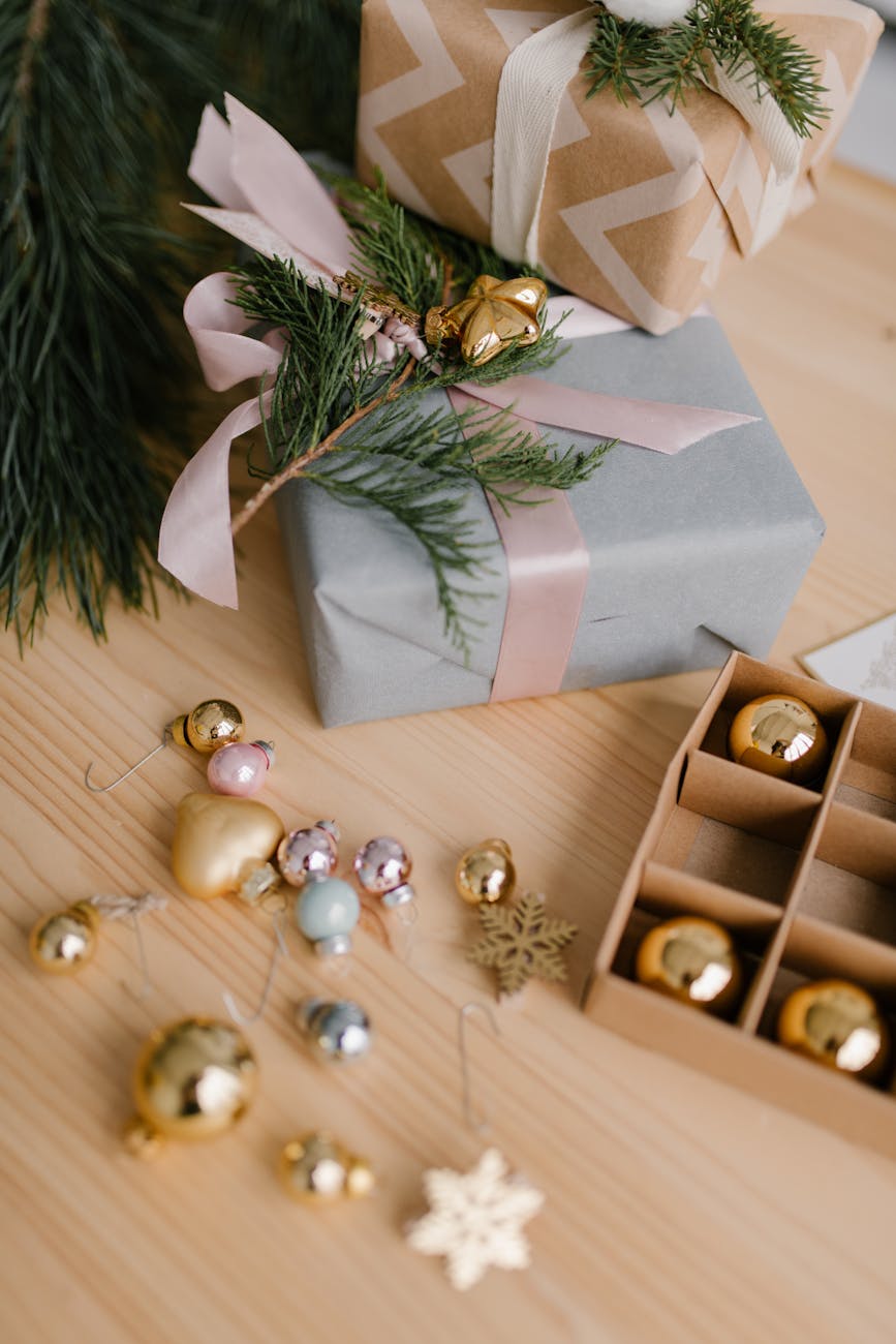 close up shot of christmas gifts