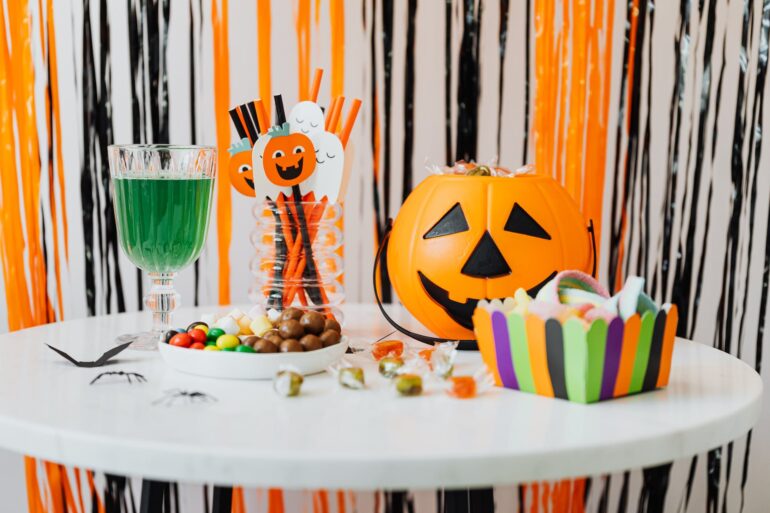 halloween items on round table