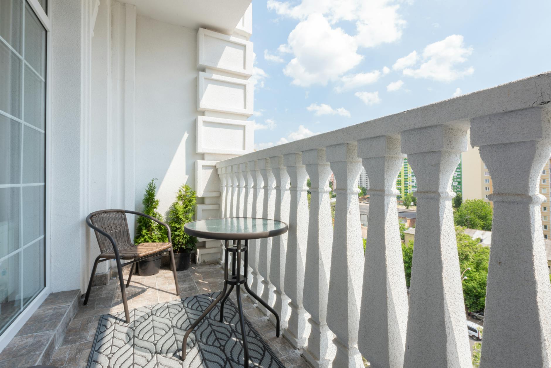 coffee table and chair in a balcony