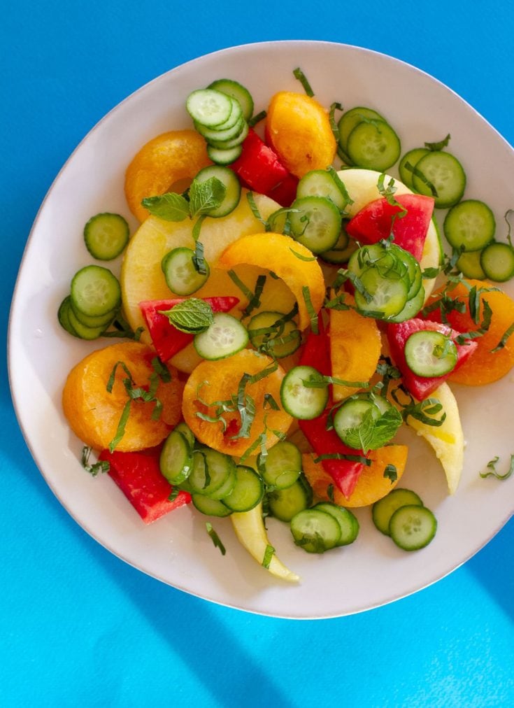 Image for simple watermelon, cucumber, and mint salad